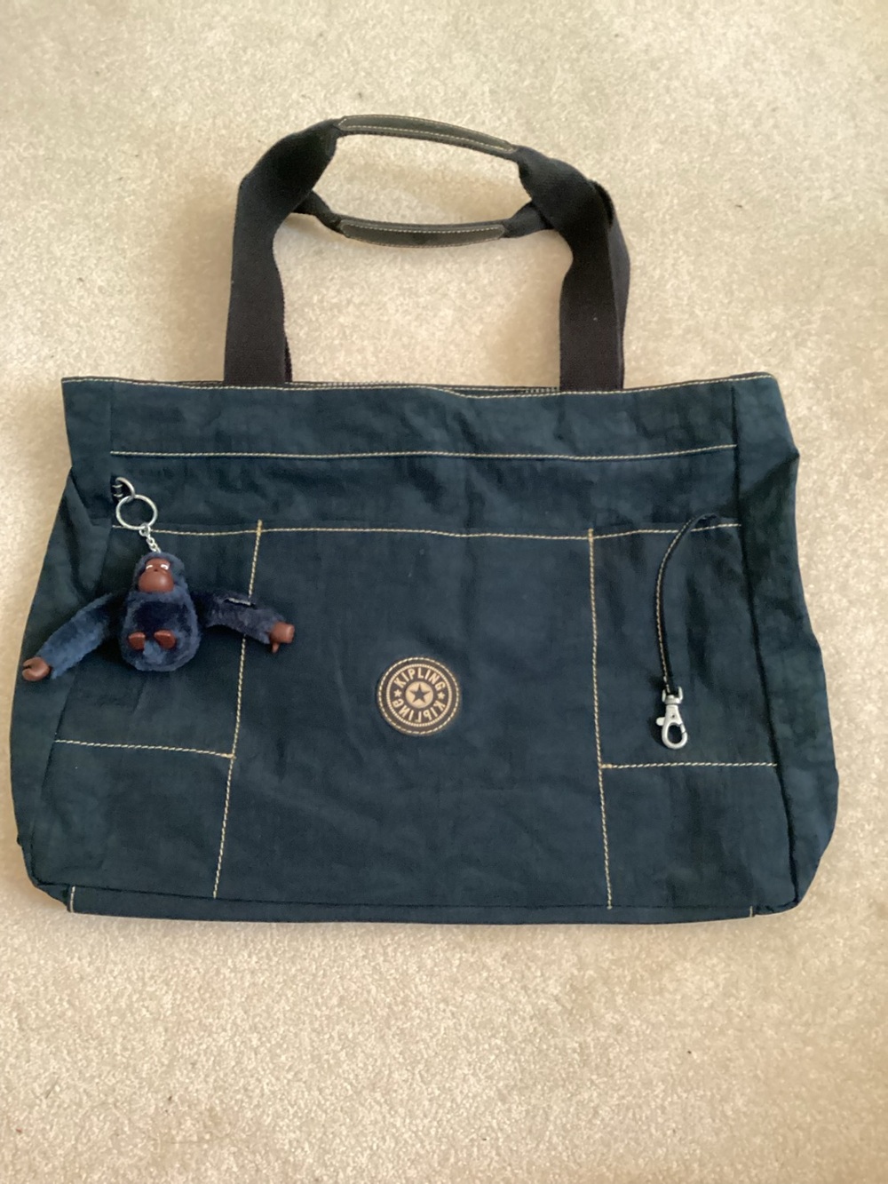 Rare Vintage Kipling Navy Shopper Tote School Work Laptop Bag with Keychain